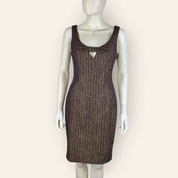 David Meister Black Gold Purple Evening Dress Bodycon Sleeveless Knee Length - Picture 1 of 7